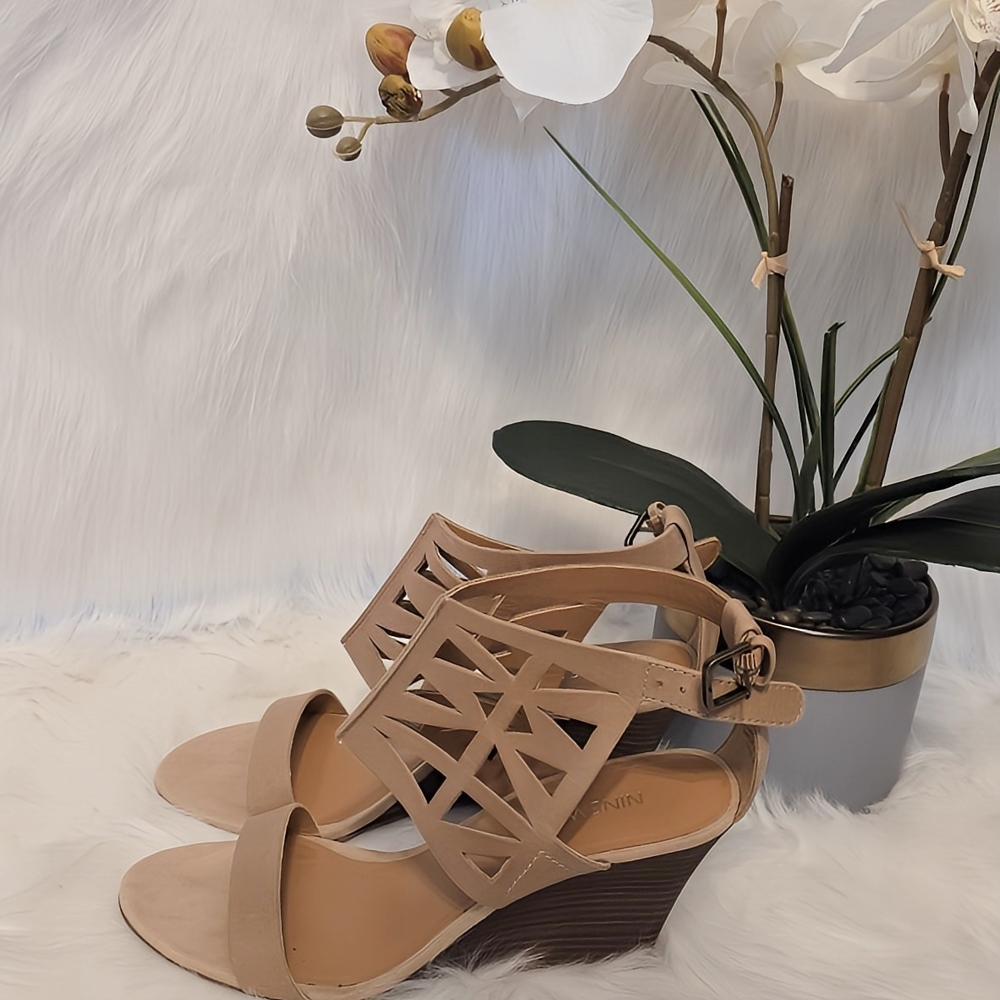 Nine West Beige Wedge Sandals